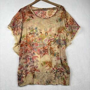 World Market Blouse Womens‎ L XL Sheer Smocked Hem Boho